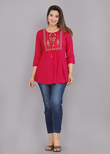Image of Ganga febtex Women's Rayon Embroidered Short Kurti /Tops