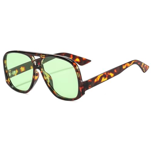 Image of Retro Square Aviator Sunglasses for Women Men Oversized Trendy Style Vintage 70s Square Aviators Sun Glasses (Tortoise Green)