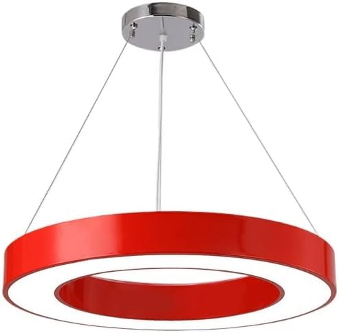 Kindergarten Color LED Chandelier Hollow Circular Pendant Lights Circle Green Yellow Hanging Line Lamp Office School Classroom Ceiling Round Light, Warm Light 3000K,Red,60CM