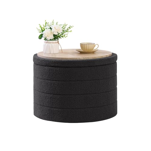 Bonlife Baúl Plegable, Puff Almacenaje, Taburete Reposapiés, Banco Almacenaje, para Sala de Estar, Dormitorio, Entrada, Gris, Forma Circular, 56x56x40 cm