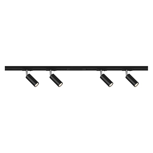 BRILONER - Schienensystem Rail Komplettset, 4x LED Spots dimmbar, Schwenkbar, Lampen, Lichtschienensystem Decke, Strahler Schiene, Deckenlampe, Deckenleuchte, Spotlight, 1,5m, Schwarz