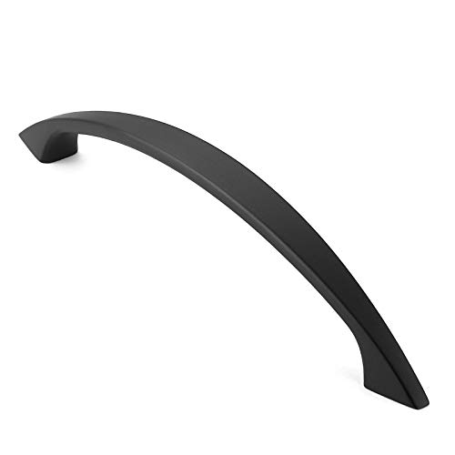 Cauldham 10 Pack Solid Kitchen Cabinet Arch Pulls Handles (5" Hole Centers) - Curved Drawer/Door Hardware - Style M243 - Matte Black #TOP12