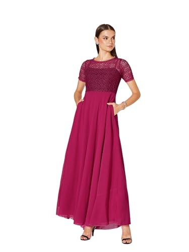 Image of Miss Chase Women's Round Neck Half Sleeve Lace Overlaid Maxi Dress (MCAW25D85-97-23-03, Pink, S)