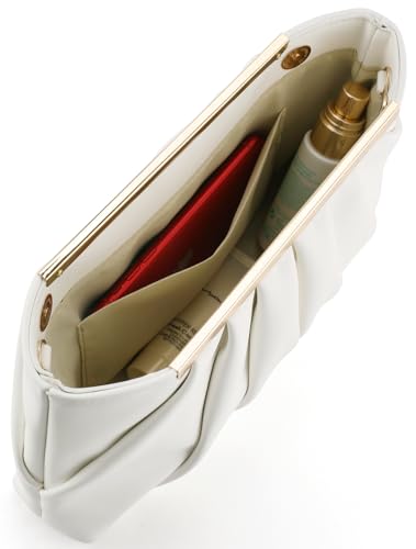 Image of Beige Clutch Purse Dressy Pleated Formal Evening Bag Simple Classy Handbag for Women