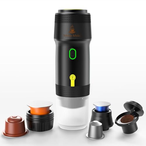 Moka Mobi Macchina Caffe Portatile | 3 In 1 Macchina Caffe | 3 Minuti Di Auto-Riscaldamento | Caffettiera Elettrica Compatibile con Piccole Capsule | Grandi Capsule | Caffe Macinato | Per Ufficio