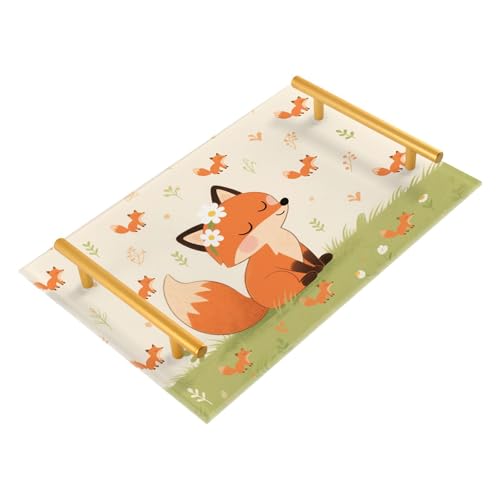 Fox Field Adventure - Bandeja decorativa con asas con asas para...