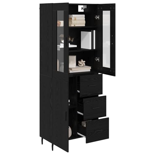 Mueble sala comedor highboard negro aspecto madera de roble con cajones pasillo 4