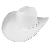 MGupzao White Cowboy Hat for Men Women - Western Cowboy Hat Felt Wide Brim Cowgirl Hats Women Belt Buckle Cowgirl Hat for Cosplay, Travel, Fishing, Camping, Biking