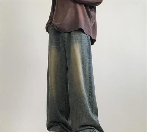 Men Baggy Distressed Denim Pants Casual Wide Leg Vintage Straight Trousers Oversized Streetwear2