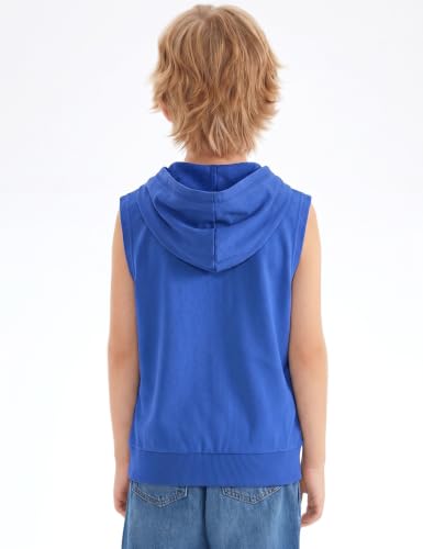 Image of Spring&Gege Boys' Full Zip Sleeveless Hooded Vest Basic Zipper Tank Tops Sweatshirt with Pockets
