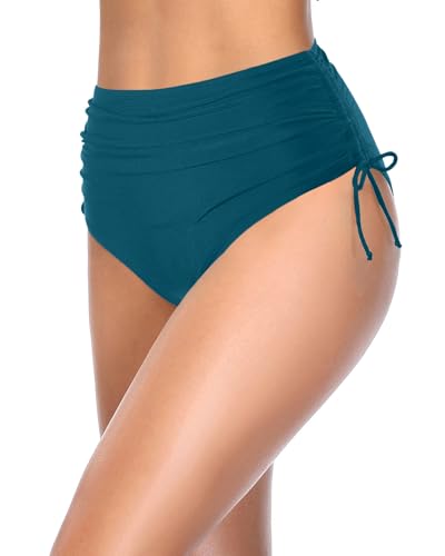 Image of Holipick Women's High Waisted Bikini Bottom | Tummy Control Ruched, Full Bum Coverage, Full Lining, Adjustable Drawstring Tie Side, Swimming, Beach