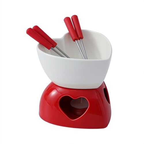 Heart Fondue Pot Set, Ceramic Chocolate Fondue Mug with 2