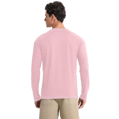Pink Men's Rash Guard Shirts Slim fit Loose UV Sun Protection Long Sleeve Shirts Summer2