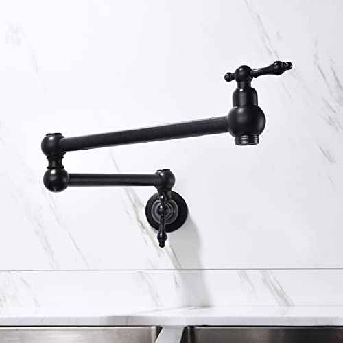 Robinet de remplissage pot noir mural en laiton à bras pliable double articulation pour cuisine