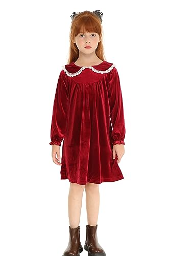 Mud Kingdom Fashion Velvet Dress for Girls Lace Peter Pan Collar Long Sleeve2