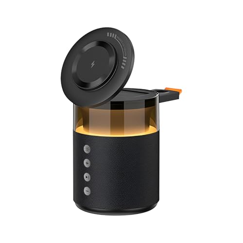 Image of Humble 5-in-1 Magnetic Wireless Charger with Bluetooth Speaker | Mag-Safe Charging Dock for iPhone Series 17 /16 /15 /14 /13 /12, iWatch & AirPods | Fast Charging Phone Stand with Night Lamp (Black)