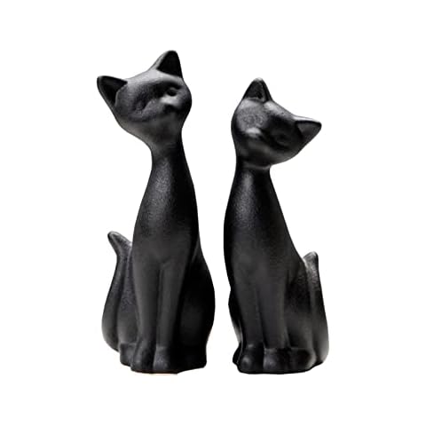 QIANLING 2Pcs Black Cat Statue, Home Decor Mini Cat Figurines, Room Decor Matt Ceramic Small Cat Figurine, Give Cat Figurines for Cat Lovers,Ideal for Interior Decoration Or Couples, Wedding Gifts Cover