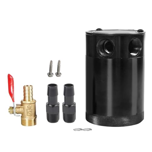 Depósito desbordamiento Depósito de Aceite para Coche, 2/3 Puertos, Universal, con Deflector, Separador de Aceite y Aire de aleación de Aluminio Botella Refrigerante(2 Hole Valve)