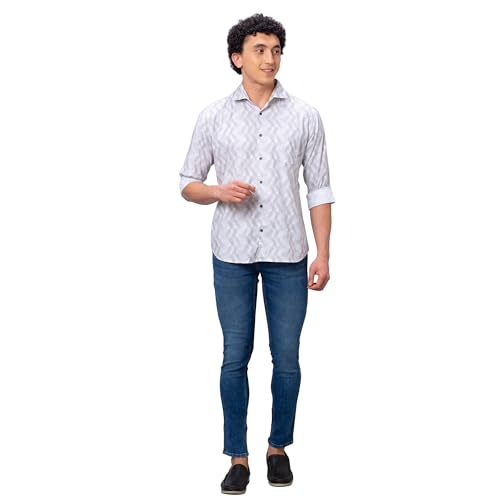 Image of Park Avenue Men's Slim Fit Pure Cotton Full Sleeve Cutaway Collar Solid Pattern Blue Casual Shirt