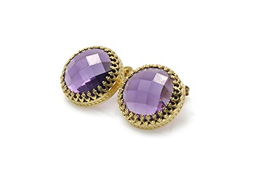 Clou d'oreille rond améthyste en or 14k et argent 925 fait main