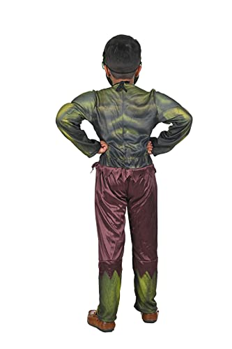 Image of BookMyCostume Polyester Blend The Green Smasher Superhero Kids Fancy Dress Costume - Muscle Look - Imported 7-8 Years