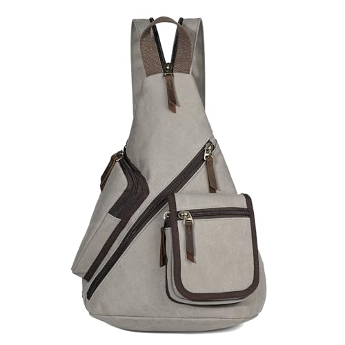 KL928 Canvas Sling Bag - Casual Crossbody Shoulder Daypack Rucksack Backpack for Men Women, Leaden
