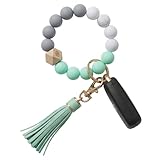 BIHRTC Silicone Bracelet Beaded Keychain House Car Key Ring Holder Key Chain Circle Wrist Bracelet Keychain Bangle Round Keyring Circle Keyring for Women