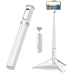 Palo Selfie Buena Calidad TONEOF 152cm Palo Selfie Tripode para Movil,tripode movil Extensible Rotacion Trípode Teléfono Flexible con Inalámbrico con Control Remoto,Compatible con iPhone y Android Teléfono-Blanco