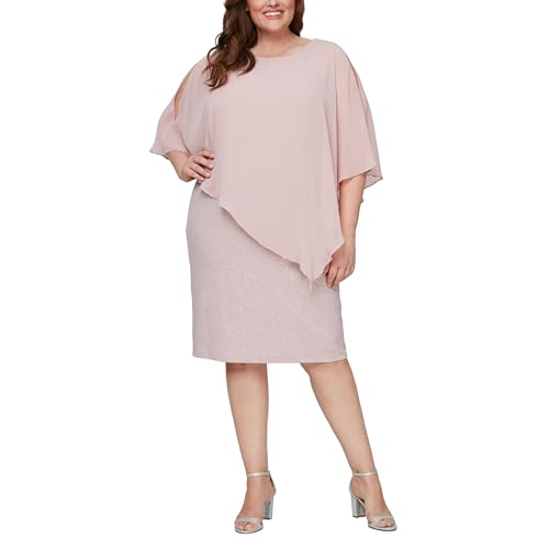 Image of S.L. Fashions Women's Plus Size Short Sheath Dress with Embellished Overlay Capelet