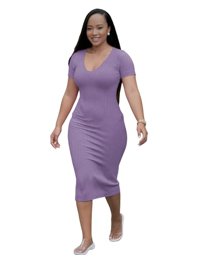 Image of TOPSRANI Women Sexy Midi Dress Bodycon Casual Sleeveless Basic Ruched Tank Summer Club Party Dresses