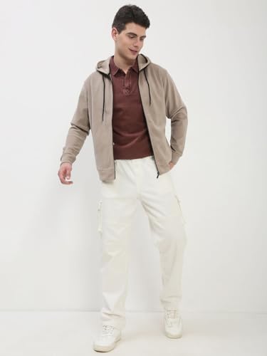 Image of SHOWOFFFF Men Solid Front-Open Sweatshirt | Hooded Full Sleeves Cotton Sweatshirt's for Mens | Slim Fit Regular Length Sweatshirts for Men's