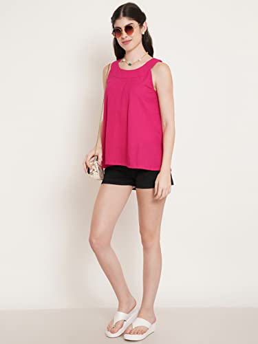 Image of FABRIC FITOOR Women's Cotton Fuchia Pink Color Sleeveless Short Crop Top