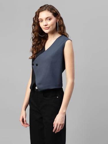 Image of DEEBACO Women's Solid Rayon Waistcoat for Women V-Neck Button Closure Sleeveless Waist Coat With Two Pockets Party Casual Wear Ladies Nehru Jacket (Multicolor)