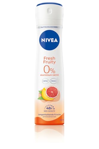 NIVEA Fresh Fruity Deo Spray, Deo ohne Aluminium (ACH) mit fruchtigem Duft und kühlender Formel, Deodorant mit 48h Schutz und einzigartiger INFINIFRESH Formel (150ml)