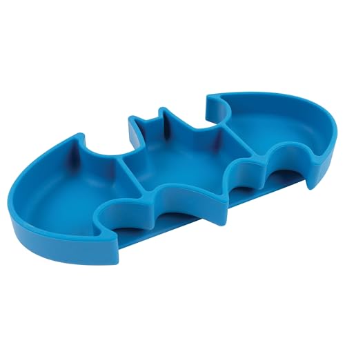 Image of Bumkins Toddler and Baby Suction Plate, Silicone Grip Dish, Babies and Kids, Baby Led Weaning, Children Feeding Supplies, Non Skid Sticky Bottom, Platinum Silicone, Ages 6 Months Up, Batman Blue