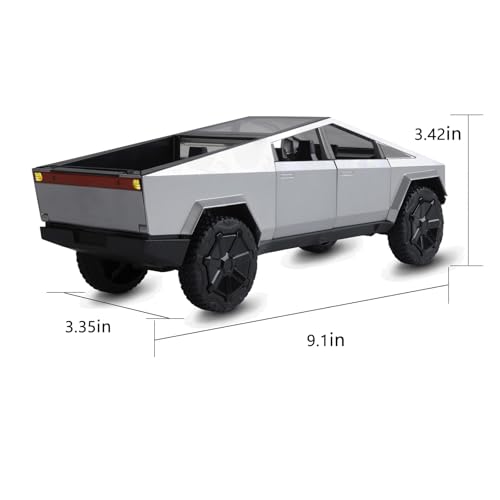 Image of SASBSC Toy Pickup Trucks Cybertruck Model 1 /24 Diecast Metal Car (Silver) Toy Trucks For Boys Age 4-7 With Sound&Light (Silver)