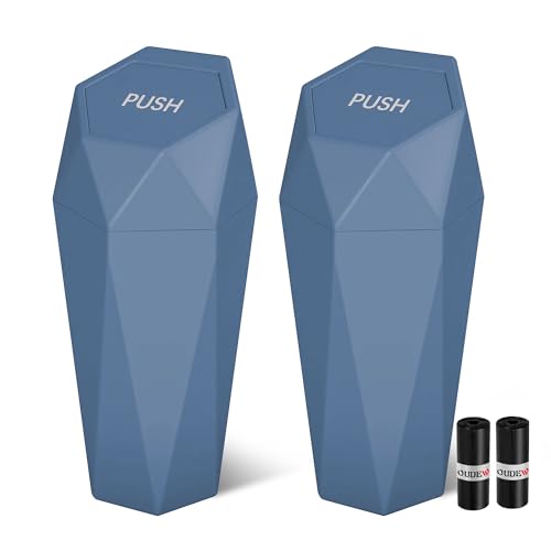 Image of Car Trash Can with Lid - 2-Pack, Interior Accessories for Vehicles, Leakproof Garbage Can with 30 Detachable Trash Bags, Multipurpose Organizers and Storage for Home, Office (Dark Blue)