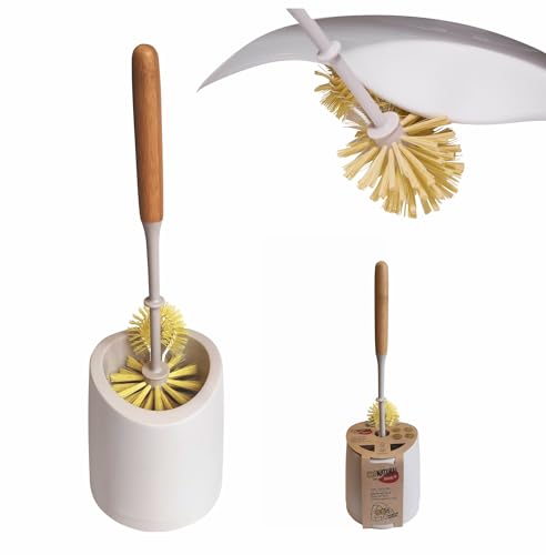 ECONATURAL by York EKO Natural 3064090-009171 Brosse WC avec Manche en Bambou et Nettoyeur de Bord pour Salle de Bain Marron et Blanc 14 x 14 x 40 cm