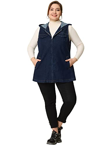 Agnes Orinda Plus Size Denim Vest for Women Sleeveless Lightweight Hoodie Utility 2023 Denim Jacket Vests3