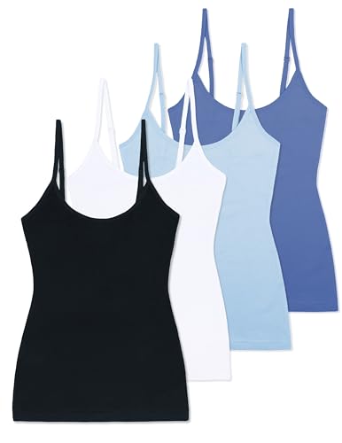 Image of Comfneat Women's 4-Pack Slim-Fit Camisoles Cotton Adjustable Spaghetti Strap Top Underwear