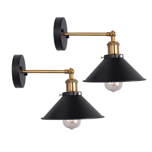 FPPOIXDM Juego de 2 Apliques de Pared, lámpara de Pared Negra, Bombilla LED, lámpara de Pared Industrial inalámbrica para Granja, Pasillo de terraza Lámpara de Pared