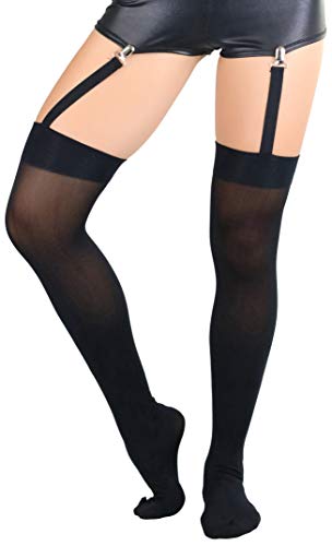 Image of ToBeInStyle Women's Opaque Closed Toe Thigh Highs With Attached Garters