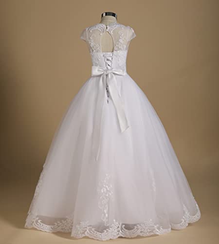 LSSAWZH First Communion Dress Flower Girl Dress Tulle Lace Bridesmaid Pageant Dress Ball Gown Wedding Party Floor Length3