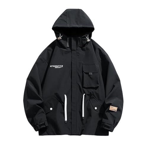 ZWENDE Men Sweat Jacket With Hooded Softshell Jacket Windproof Men Transitional Jacket Slim Fit Outdoor Jackets For Men Long Sleeve Men Hooded Jacket A-Black1 L