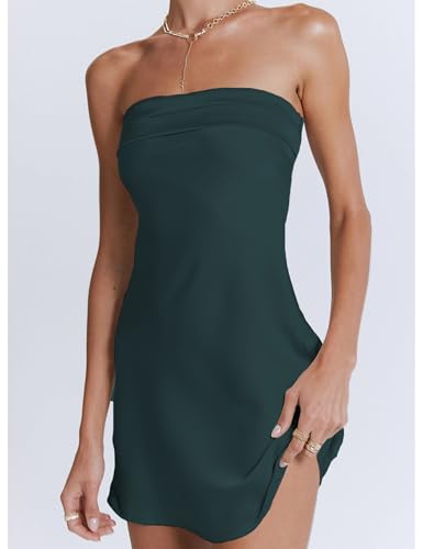 Image of Realtix Womens Satin Silk Backless Strapless Mini Dress Sexy Low Back Tube Club Party Dress for Women