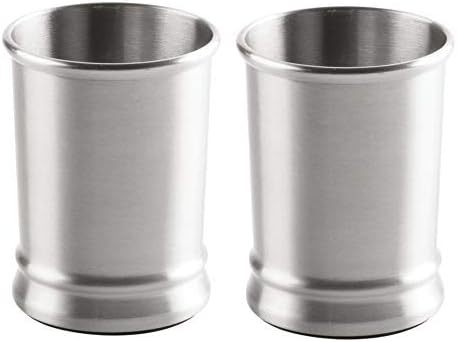 mDesign Modern Stainless Steel Bathroom Cups, Toothbrush Holders, Countertop Tumbler Cups for Rinsing/Drinking, Vanity Accessories and Makeup Brush Organizers, 2 Pack, Elwyn Collection, Brushed/Chrome
