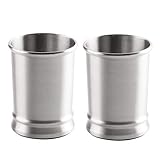 mDesign Modern Round Metal Tumbler Cup for Bathroom Vanity Countertops for Rinsing, Drinking, Storing Dental Accessories and Organizing Makeup Brushes, Eye Liners - 2 Pack - Brushed