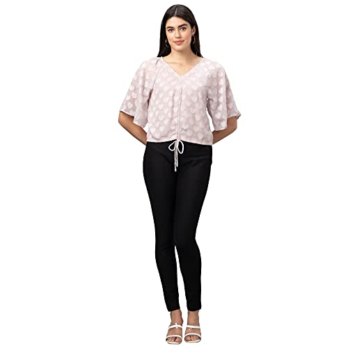 Image of Globus Women Peach Self Design V-Neck Crop Top