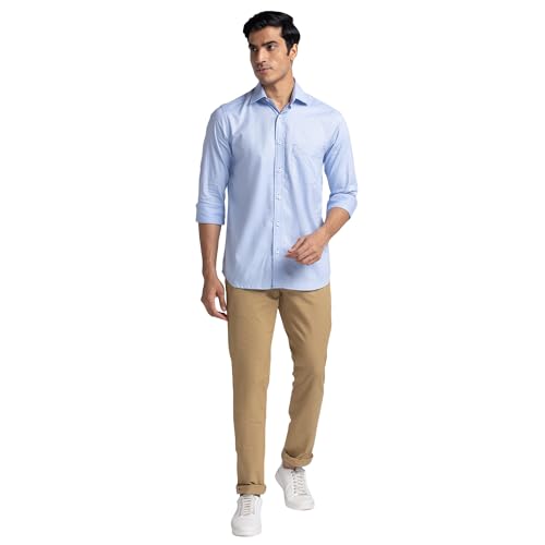 Image of Colorplus Men's Cotton Blend Solid Piece Dyed Pattern Contemporary Fit Flat Front Casual Trouser