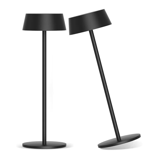 Aipsun Table Lamps Set Of 2, Black Battery Operated Table Lamp Cordless Outdoor Touch Led Table Lamp For Restaurant/Living Room/Bedroom 3000K Warm Light Ip54 Waterproof cover